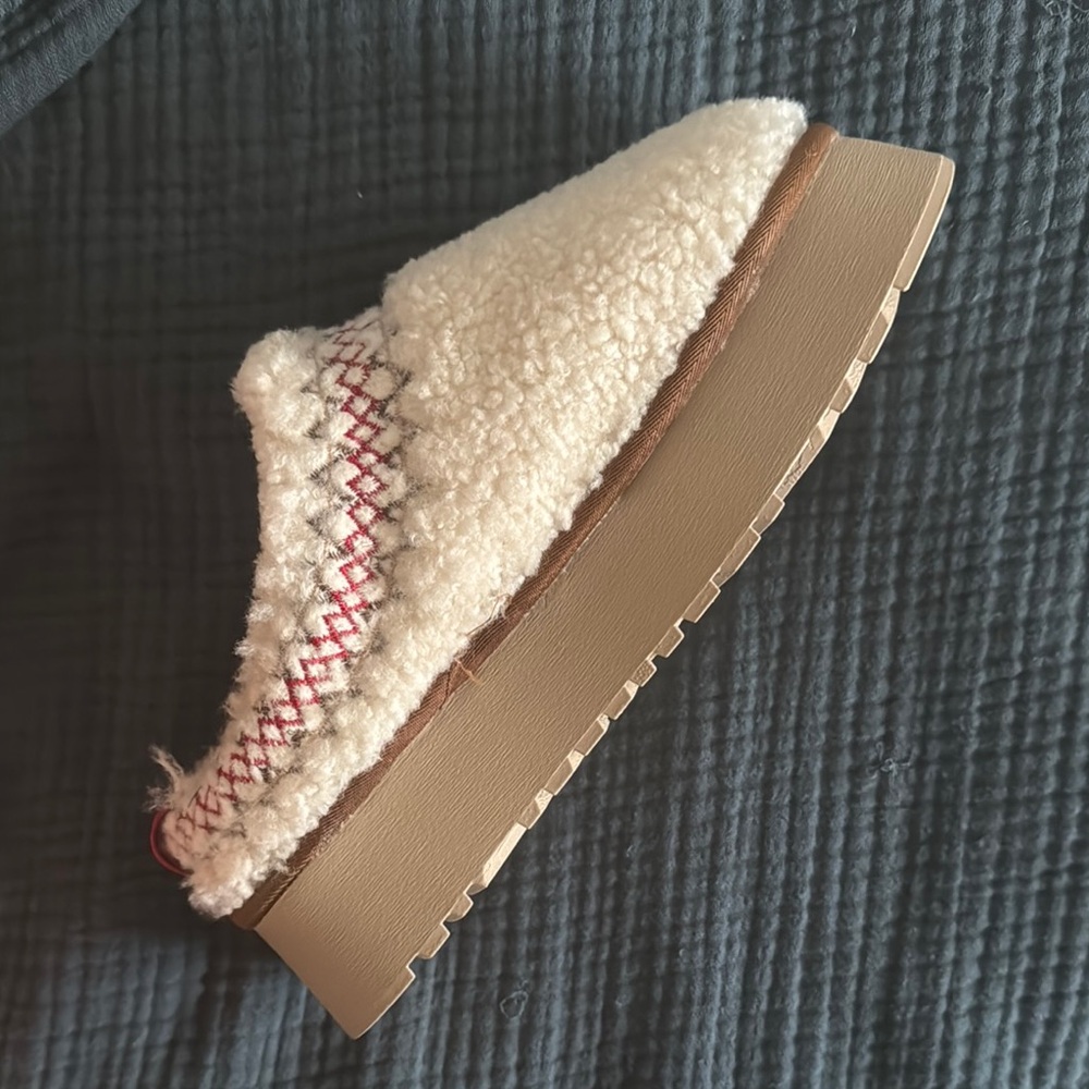 Cream and Brown Plush Slippers with Durable Sole
